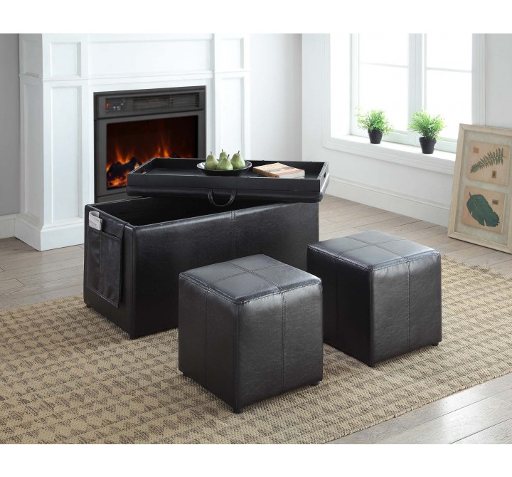 Linon Home Decor Letty Three Piece Ottoman - Brown / Charcoal / Lapis