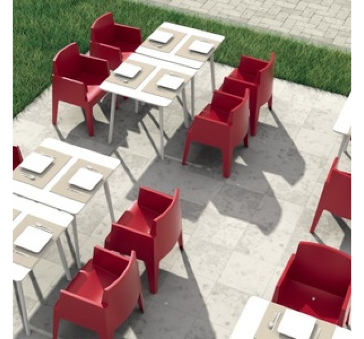 Box Resin Outdoor Dining Arm Chair - Red