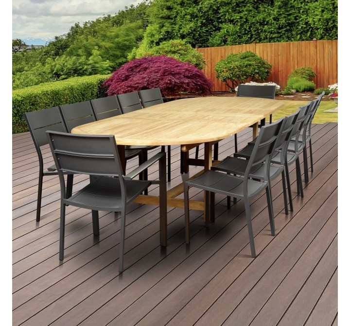 Amazonia Koningsdam 13 Piece Teak Double Extendable Rectangular Patio Dining Set