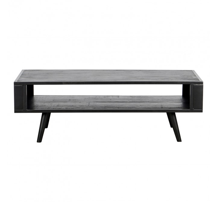  NovaSolo Nordic Mindi Smooth Boat Wood & Iron Coffee Table Open Shelf