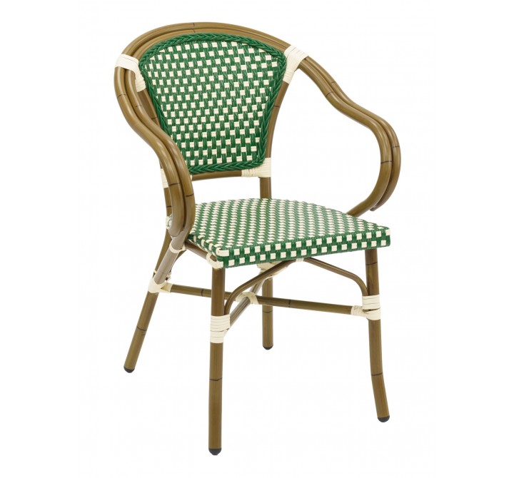 Hand Painted Aluminum Frame Arm Chair W/ PE Weave And Binding Back And Seat - Green