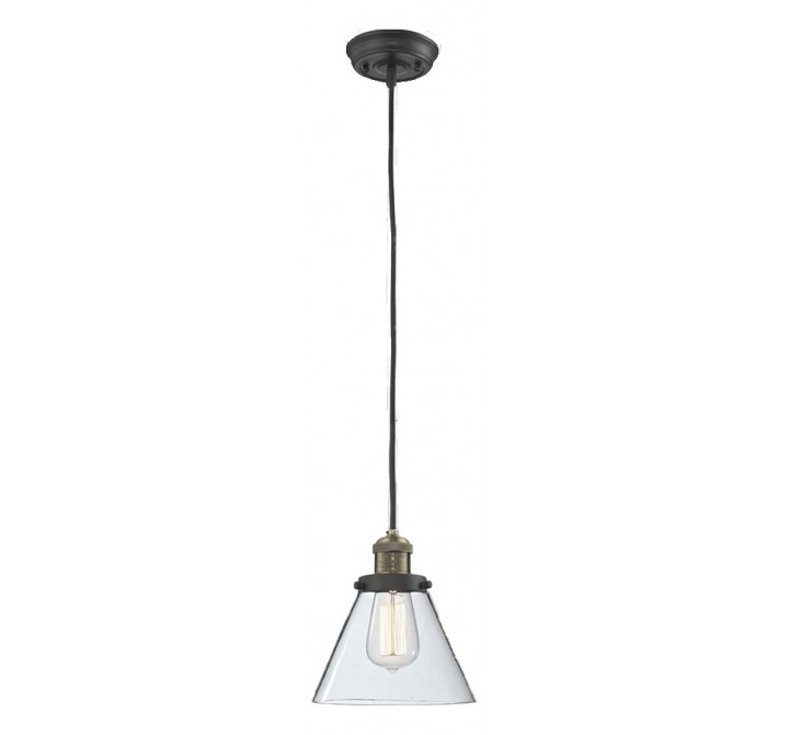 Glass Pendant With 10 Feet Cord - Black/Brushed Brass - Clear Glass
