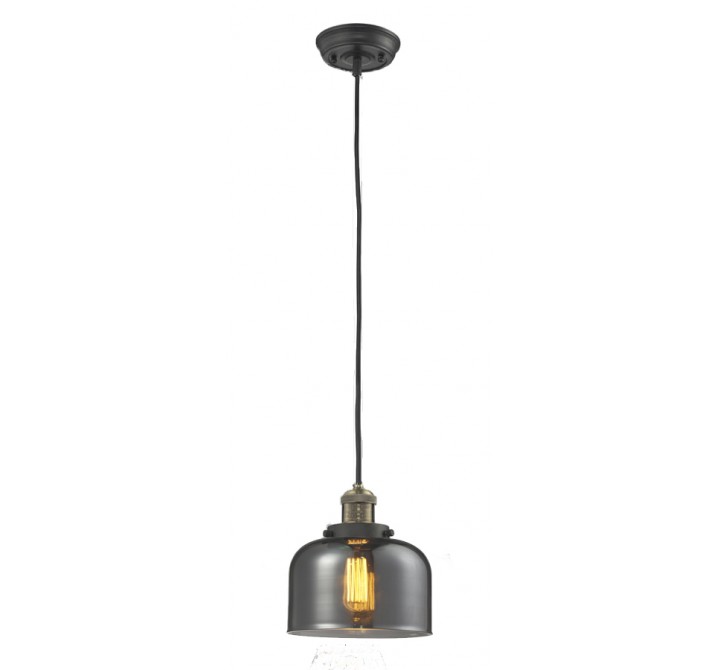 Glass Pendant With 10 Feet Cord - Brushed Brass - Smoked Glass