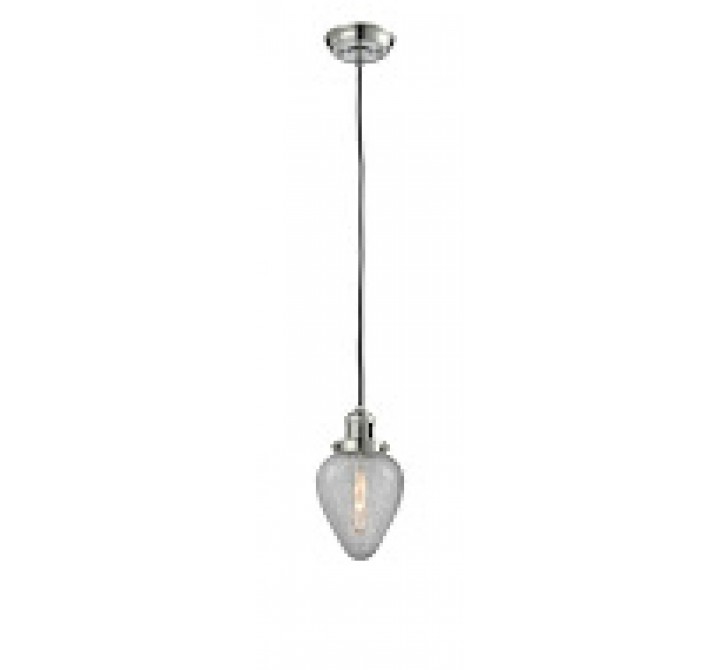Glass Pendant With 10 Feet Cord - Polished Nickel - CLEAR CRACKEL GLASS