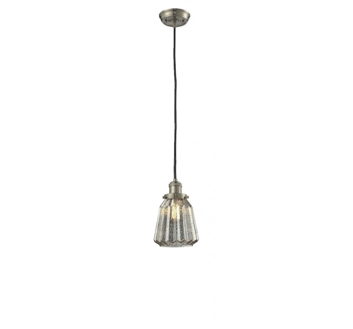 Glass Pendant With 10 Feet Cord - Satin Brushed Nickel - MERCURY GLASS