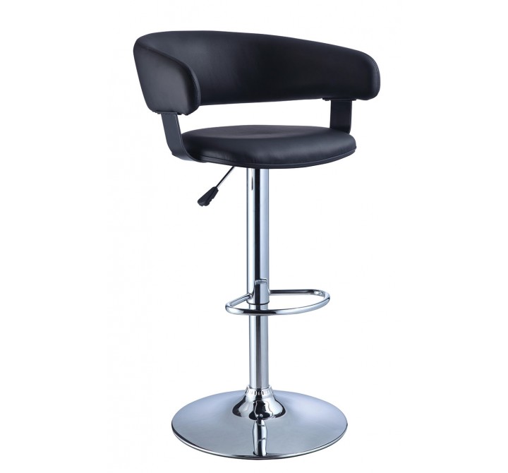Black Quilted Faux Leather & Chrome Adjustable Height Bar Stool