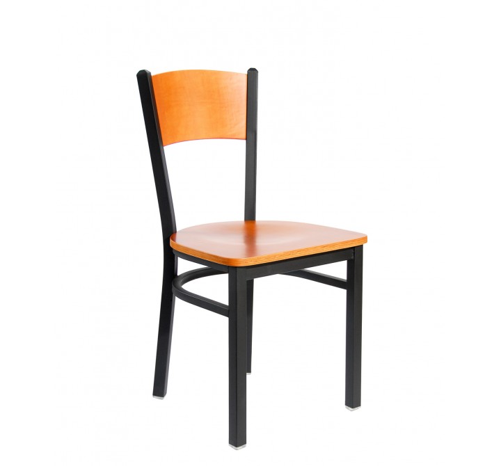 Dale Solid Wood Back Chair In Steel Frame And Sand Black Finish