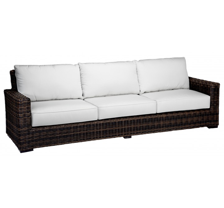 Montecito Wicker Sofa With Cushions In Canvas Cork With Canvas Bay Brown Welt