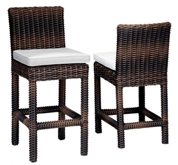 Sunset West Montecito Wicker Counter Stool With Cushions In Canvas Cork With Canvas Bay Brown Welt 