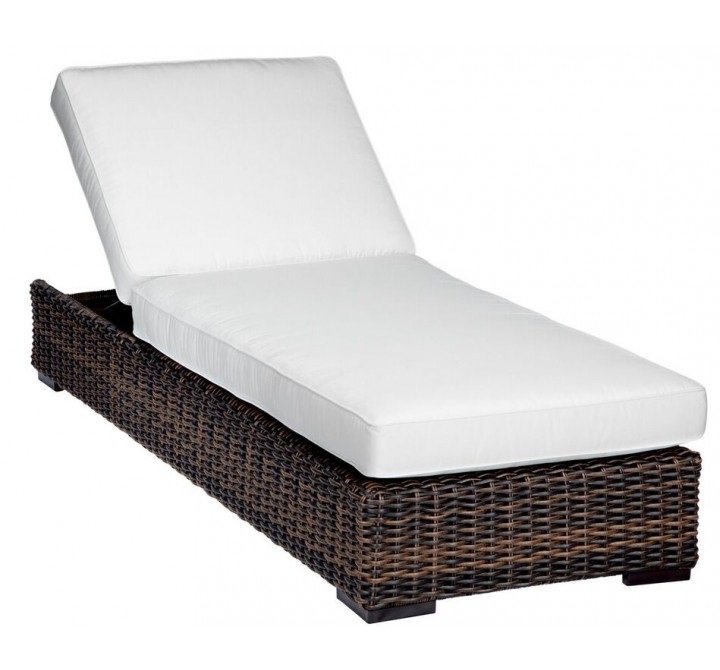 Montecito Wicker Adjustable Chaise With Cushions In Canvas Cork With Canvas Bay Brown Welt