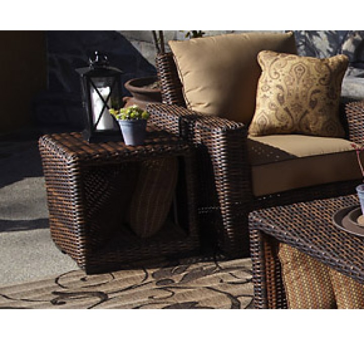 Sunset West Montecito Wicker End Table - Lifestyle Photo