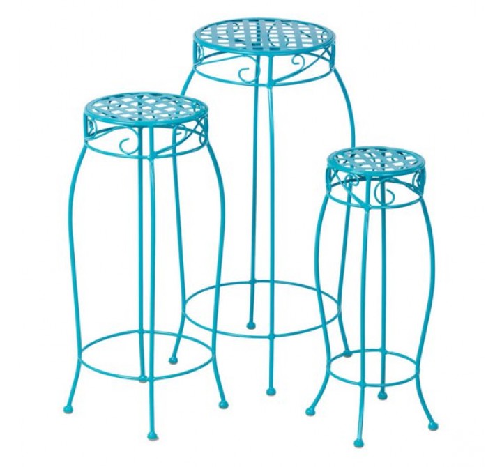 Alfresco Home Martini Plant Stands - Sky Blue Finish - Set of 3