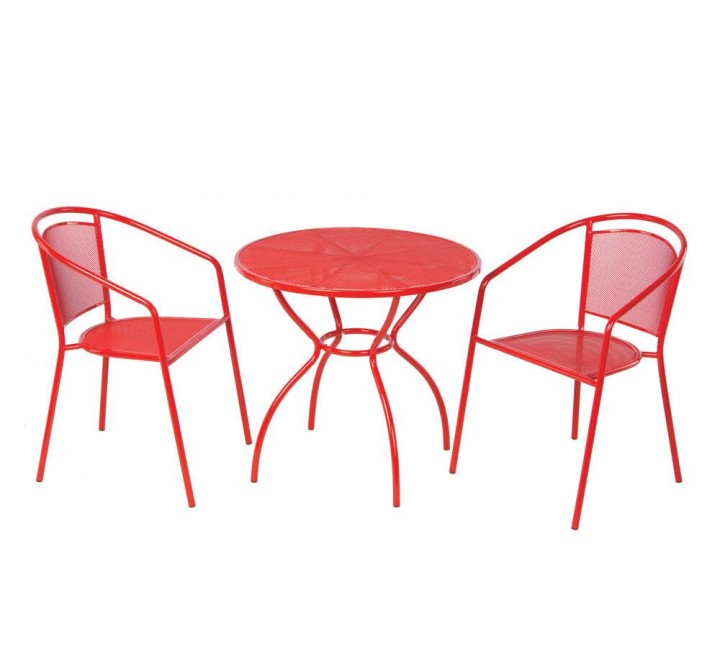 Alfresco Home Martini Wrought Iron 3 Piece 31 in. Round Patio Bistro Set - Cherry Pie Finish