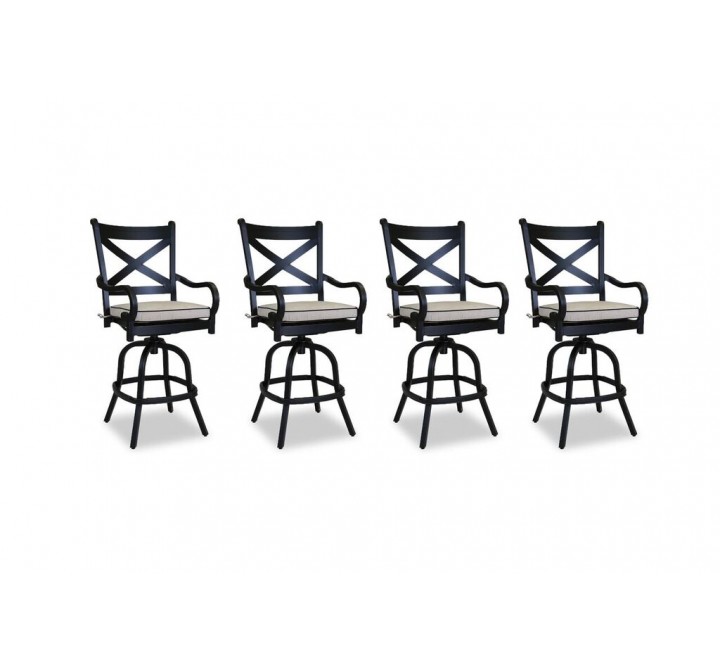 Sunset West Monterey Counter Stool With Cushions in Frequency Sand With Canvas Walnut Welt - Set of 4