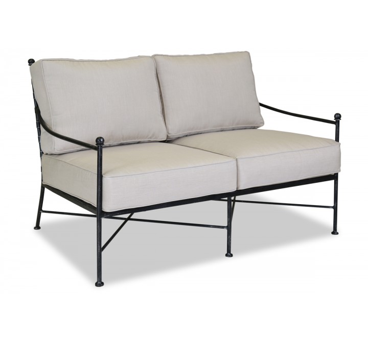 Sunset West Provence Aluminum Loveseat With Cushions In Canvas Flax With Self Welt