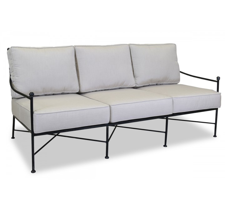 Sunset West Provence Aluminum Sofa With Cushions In Canvas Flax With Self Welt 