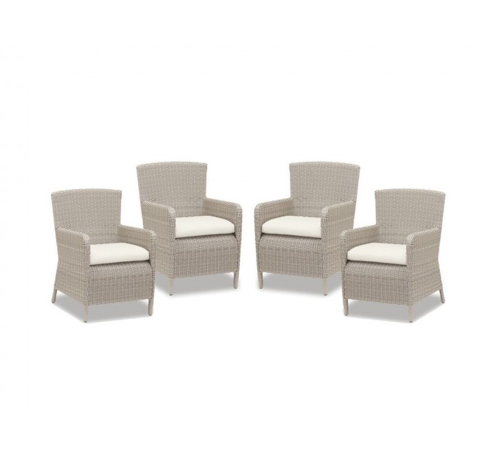 Manhattan Wicker Dining Chair With Cushions In Linen Canvas With Self Welt - Set 4