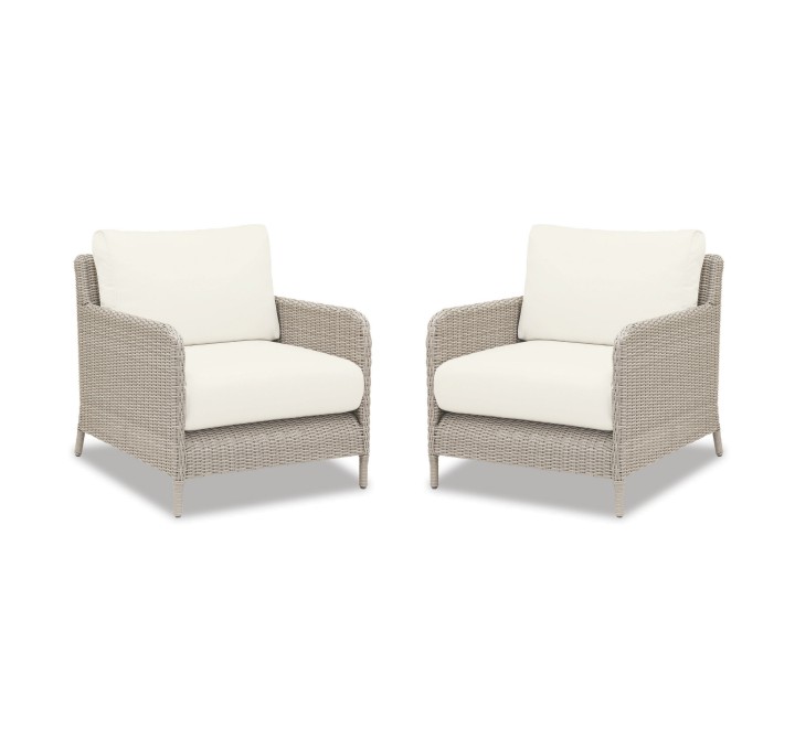 Manhattan Wicker Club Chair With Cushions In Linen Canvas With Self Welt - Set
