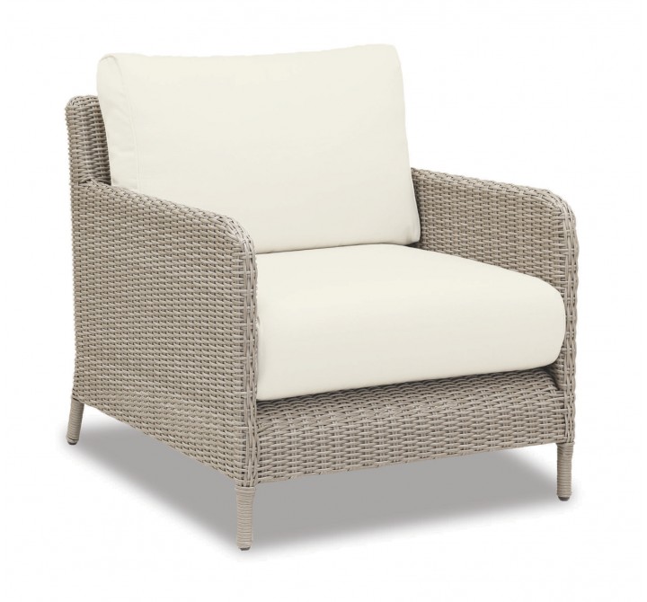 Manhattan Wicker Armless Club With Cushions In Linen Canvas With Self Welt 