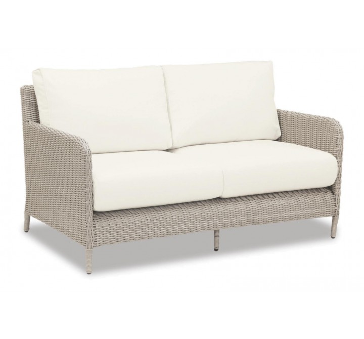 Manhattan Wicker Loveseat With Cushions In Linen Canvas With Self Welt