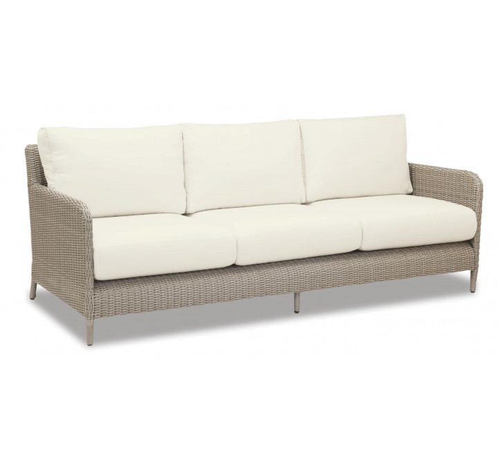 Manhattan Wicker Sofa With Cushions In Linen Canvas With Self Welt