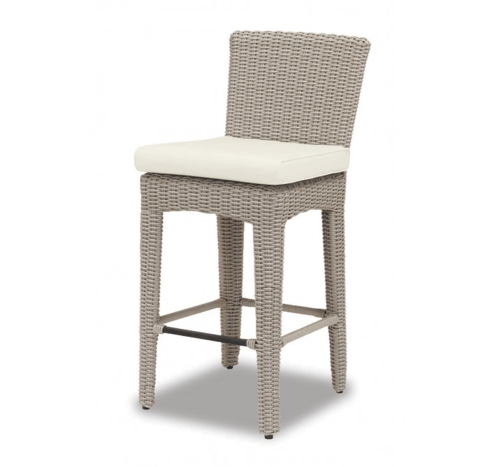 Manhattan Wicker Barstool With Cushions In Linen Canvas With Self Welt