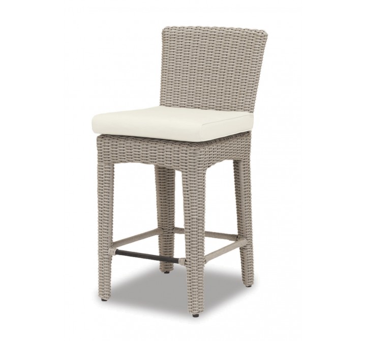 Manhattan Wicker Counter Stool With Cushions In Linen Canvas With Self Welt
