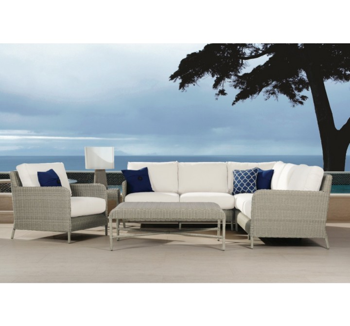 Sunset West Manhattan Wicker Loveseat with Club Chairs, Coffee Table and End Table