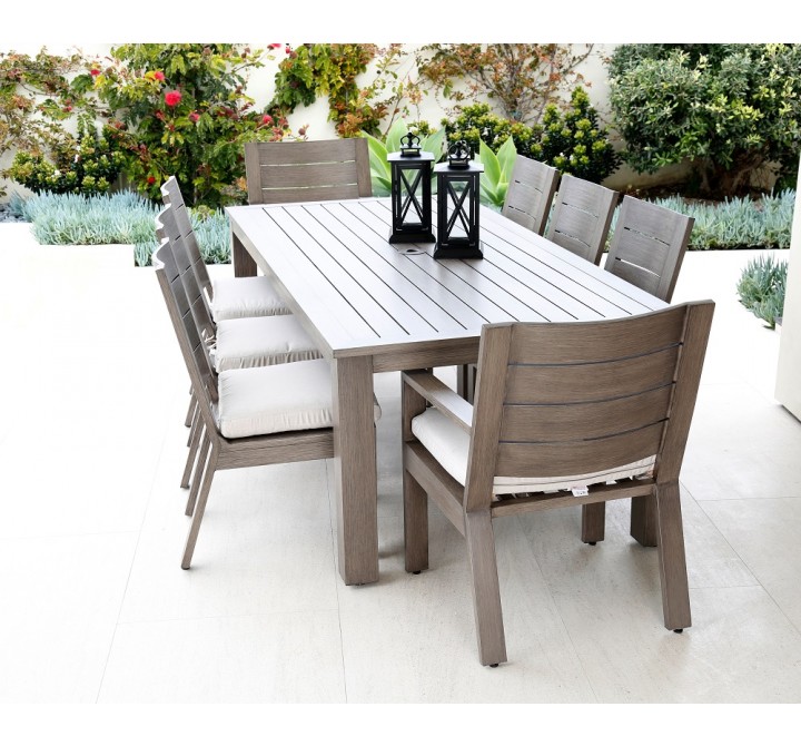  Sunset West Laguna Aluminum Dining Chairs with Dining Table - Lifestyle