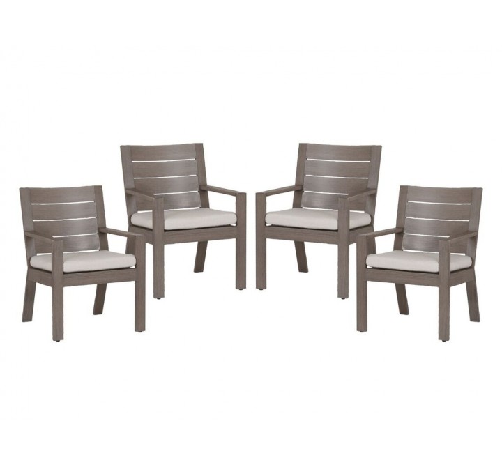 Sunset West Aluminum Laguna Armless Dining Chair With Cushions In Canvas Flax - Set of 4