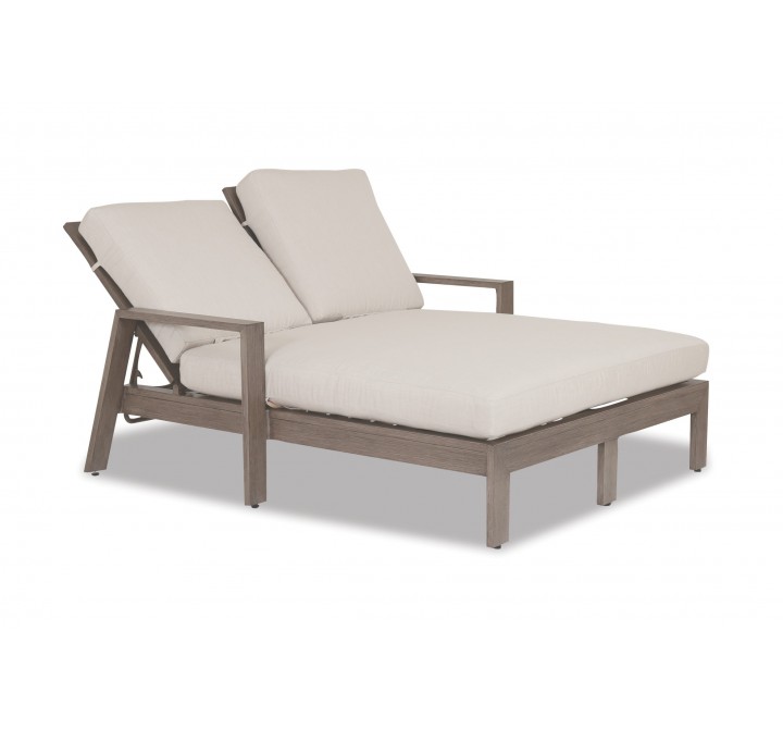 Laguna Aluminum Double Chaise Lounge With Cushions In Canvas Flax