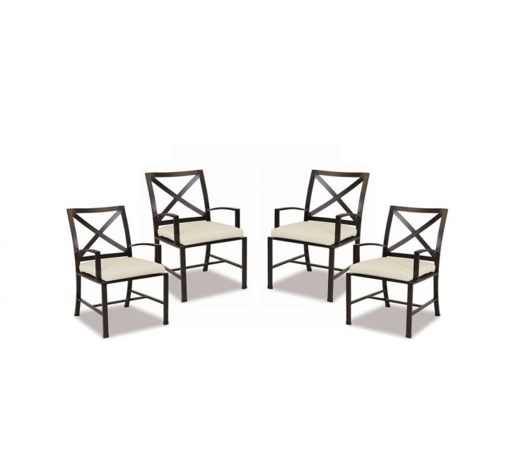 La Jolla Aluminum Dining Chair With Cushions In Canvas Flax With Self Welt - Set of 4
