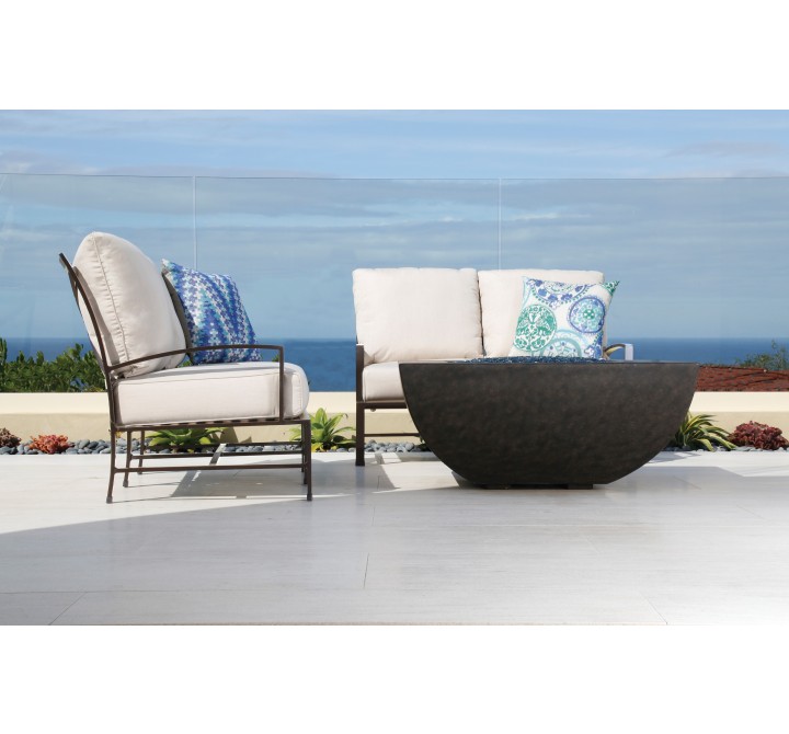 La Jolla Aluminum Loveseat With Cushions In Canvas Flax With Self Welt - Lifestyle