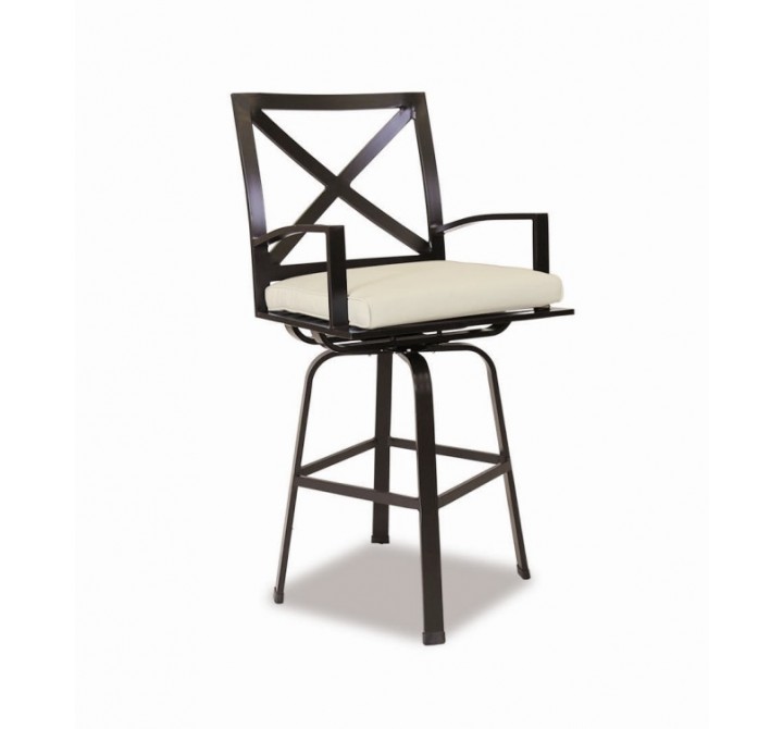 La Jolla Aluminum Swivel Barstool With Cushions In Canvas Flax With Self Welt 