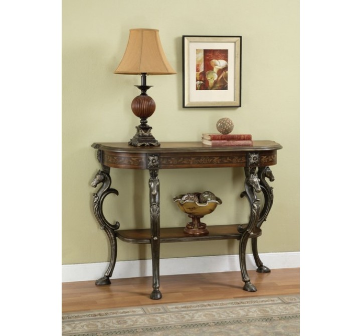 Powell Masterpiece Floral Hand Painted Demilune Console Table