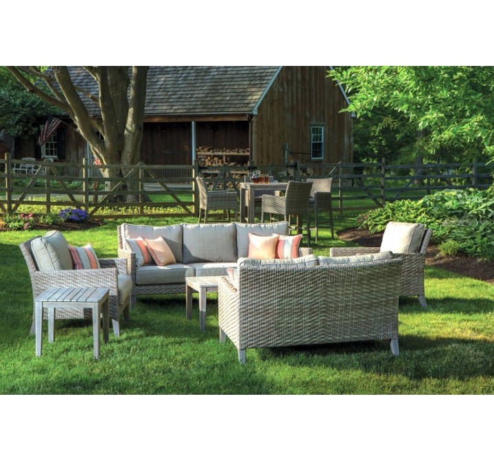 Alfresco Home Cornwall Woven Wood Deep Seating Conversation Set with Sunbrella Cast Shale Cushions