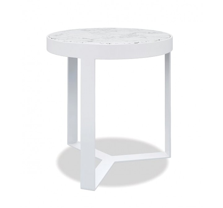 Contemporary "18" Round End Table With Frost  Finish with Honed Cararra Top