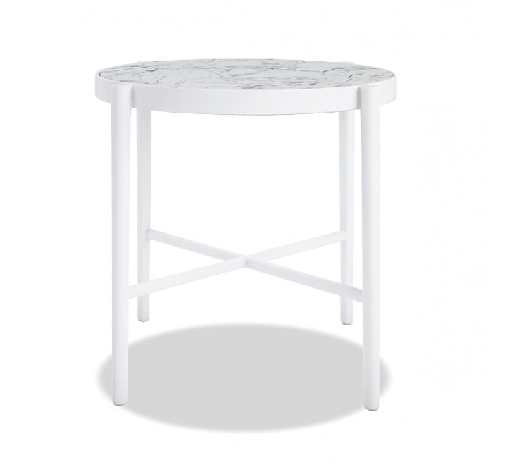 Post Leg 20" Round End Table Frost Finish with Honed Carrara Top