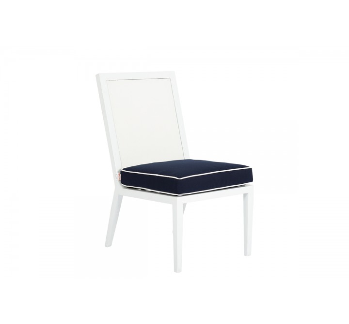 Regatta Armless Dining Chair With Cushion In Canvas Navy With Canvas White Welt - Angled