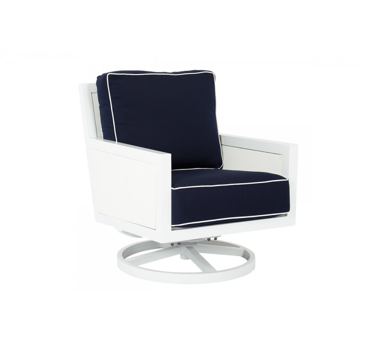Sunset West Regatta Swivel Rocking Club Chair Canvas Navy With Canvas White Welt - 