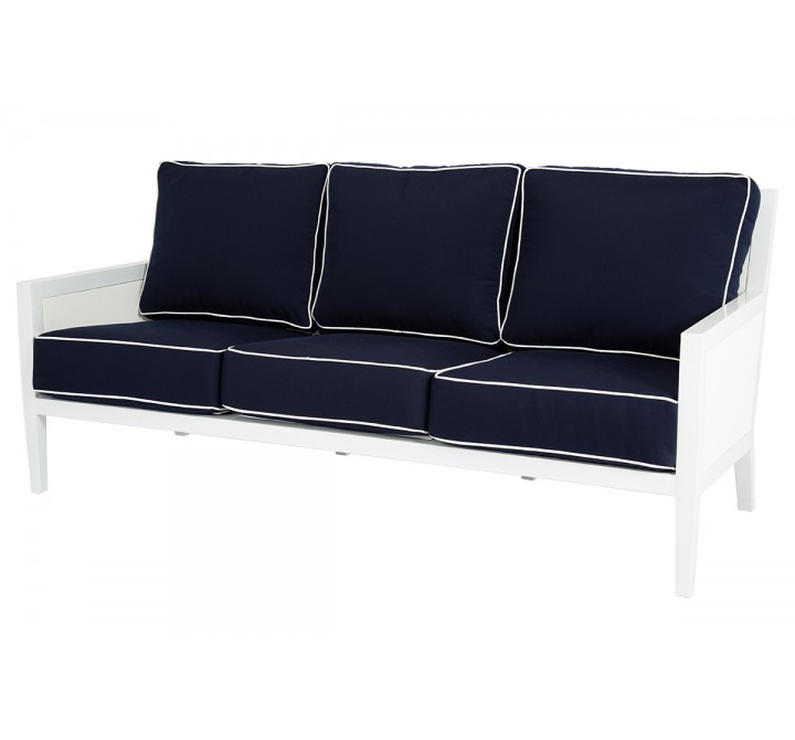 Regatta Sofa With Cushions In Canvas Navy With Canvas White Welt - Angled
