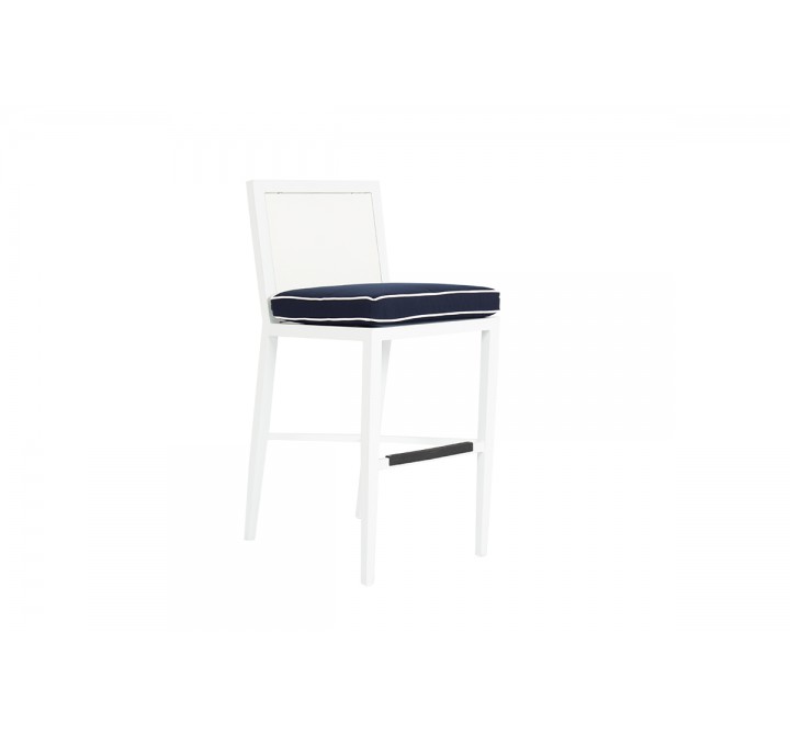 Sunset West Regatta Barstool With Cushion In Canvas Navy With Canvas White Welt - Angled