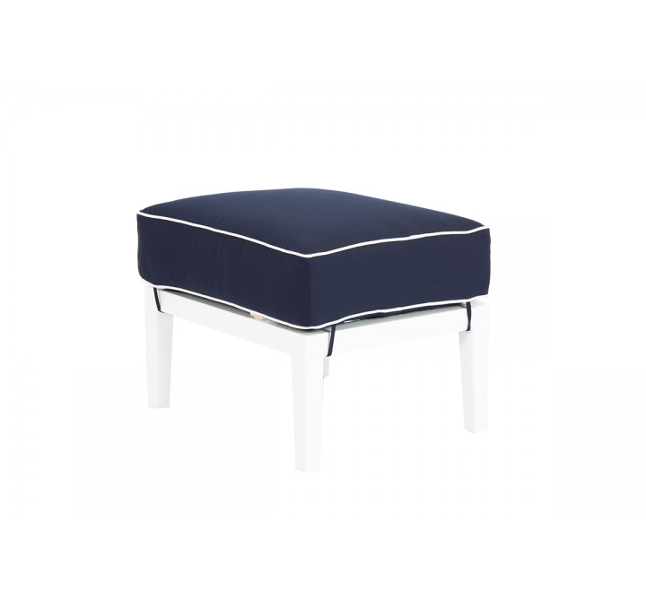 Sunset West Regatta Ottoman With Cushion In Canvas Navy With Canvas White Welt - Angled