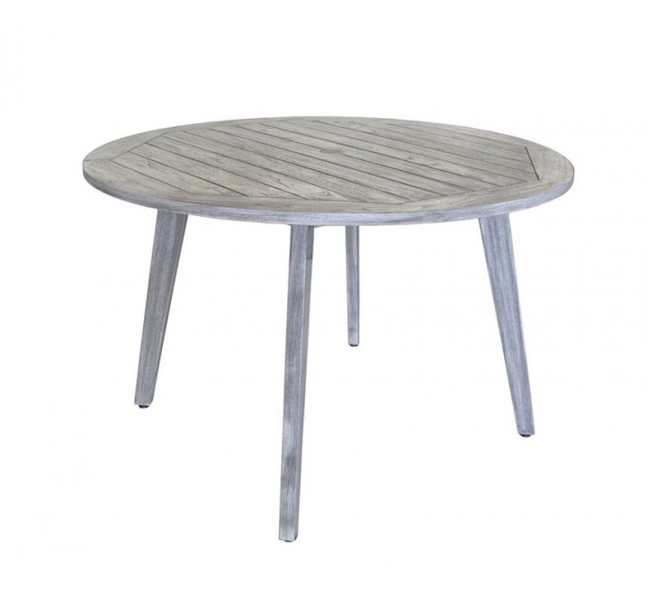 Driftwood Gray Teak Round La Jolla Outdoor Dining Table W/ Umbrella Hole and Cover 