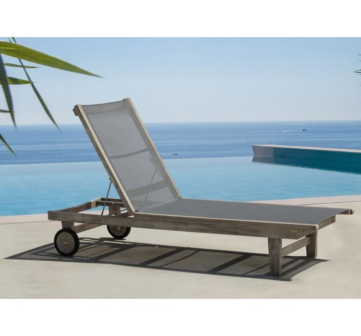 Driftwood Gray Teak Contemporary Deck Side Outdoor Sling Lounge Chair