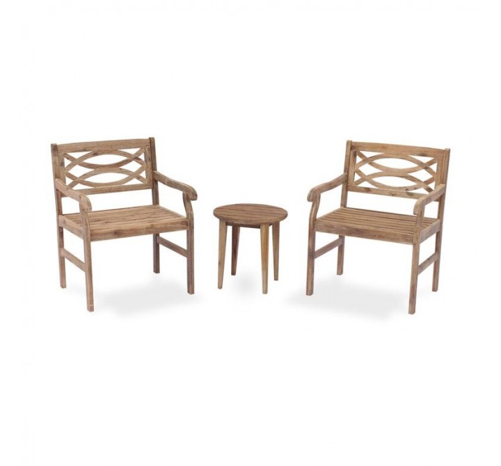 Fontana Taupe Brown Acacia Outdoor 3 pc Café Set