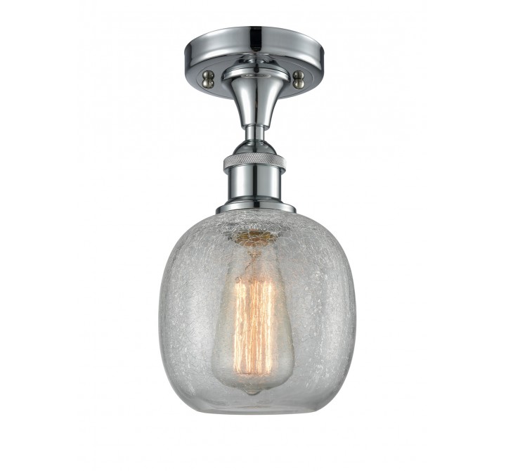 Glass Semi Flush - Polished Chrome - CLEAR CRACKELD