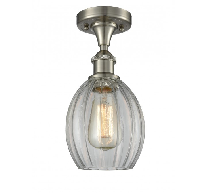 Glass Semi Flush - Brushed Satin Nickel - CLEAR FLUTED GLASS