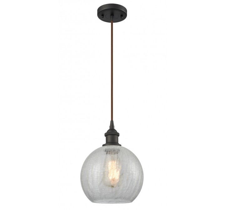 Glass Cord Pendant - Oiled Rubbed Bronze - CLEAR CRACKLED GLOBE