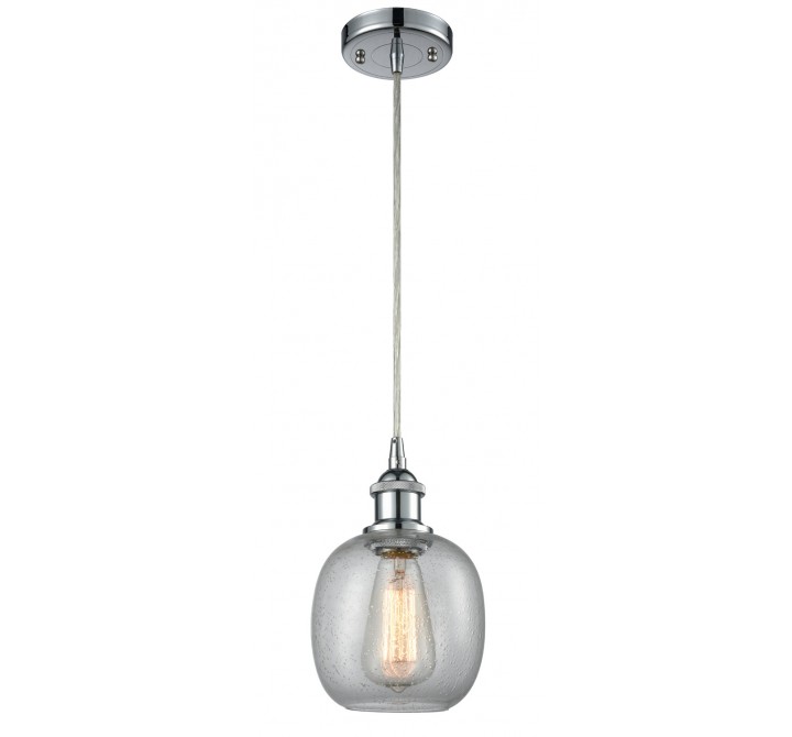Glass Cord Pendant - Polished Chrome - CLEAR SEEDY